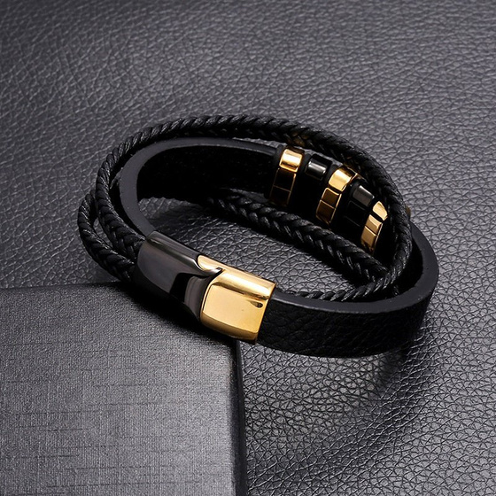 Bransoletka męska STAL SZLACHETNA 316L SKÓRA