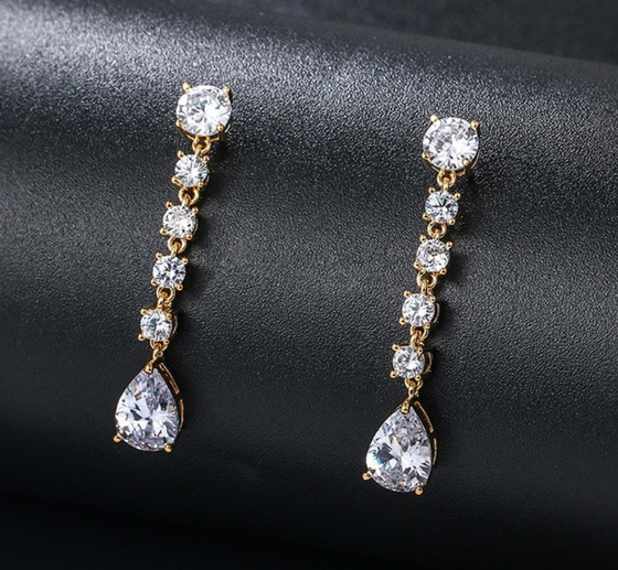 KOLCZYKI damskie eleganckie długie ŚLUBNE cyrkonie kryształki ślub