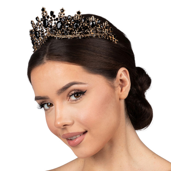 DIADEM Korona Tiara MISS GLOW Wieczorowy CZARNE cyrkonie KRYSZTAŁY