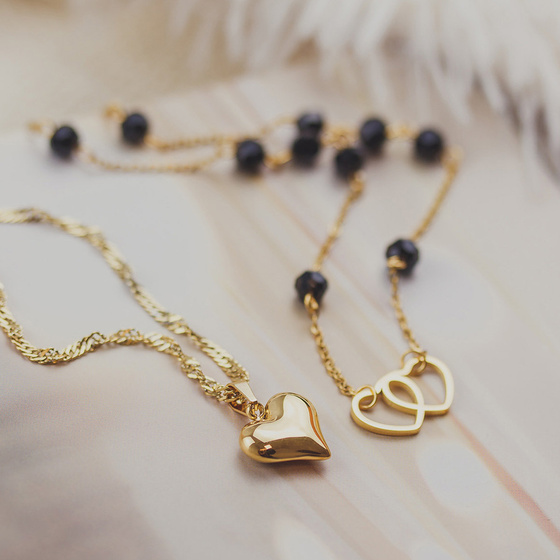 Naszyjnik koraliki serce STAL SZLACHETNA POZŁACANA