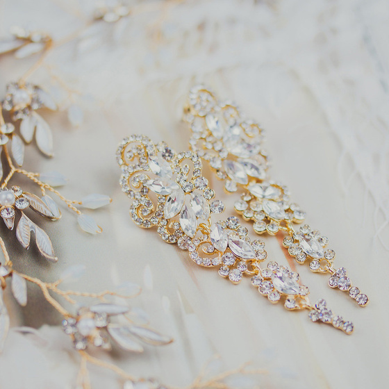 KOLCZYKI złote CYRKONIE wiszące ŚLUBNE długie