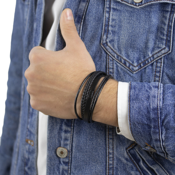 Bransoletka męska STAL SZLACHETNA 316L SKÓRA