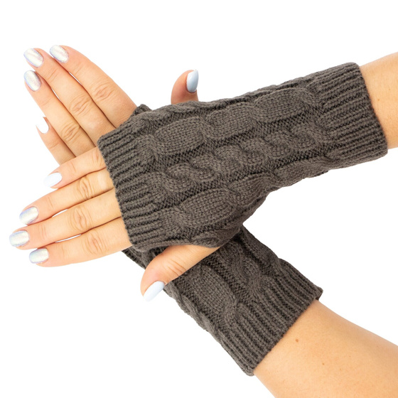 RĘKAWICZKI CIEPŁE MITENKI warkocz bez palców DAMSKIE krótkie