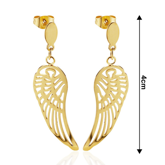 Kolczyki SKRZYDŁA długie STAL SZLACHETNA POZŁACANA