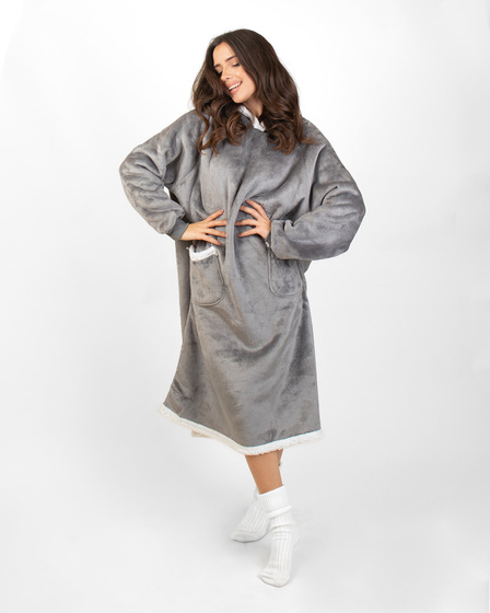 KOCOBLUZA KOC BLUZA CIEPŁA 2w1 GRUBA XXL FUTRZAK POLAR z kapturem OVERSIZE