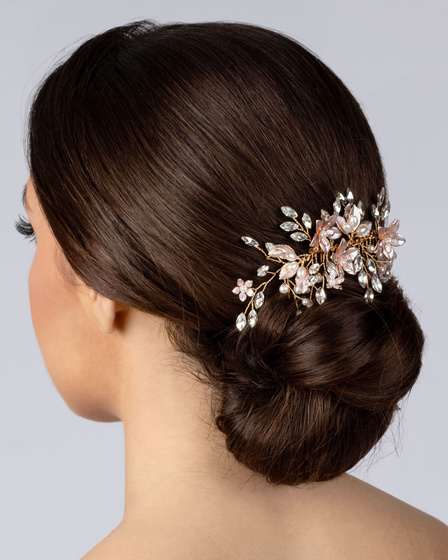 Ozdoba ślubna do włosów GRZEBYK ŚLUB KRYSZTAŁKI KWIATY