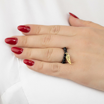 Pierścionek skrzydło  STAL SZLACHETNA POZŁACANA