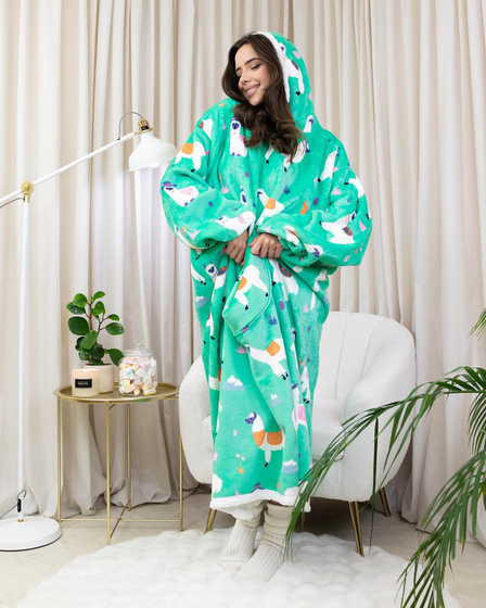 KOCOBLUZA KOC BLUZA CIEPŁA 2w1 GRUBA XXL FUTRZAK POLAR z kapturem OVERSIZE