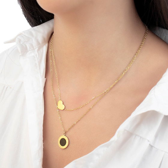 Naszyjnik podwójny kółko STAL SZLACHETNA POZŁACANA