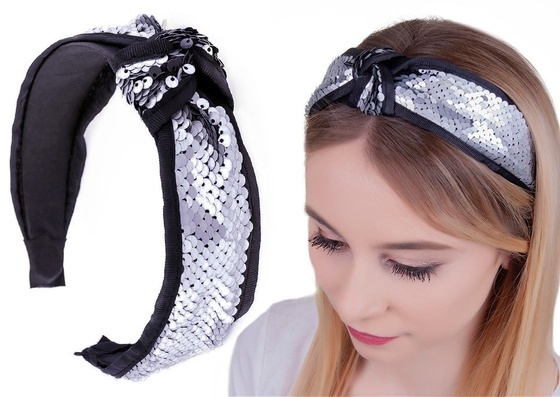 OPASKA DO WŁOSÓW srebrna CEKINY matowe WĘZEŁ supeł