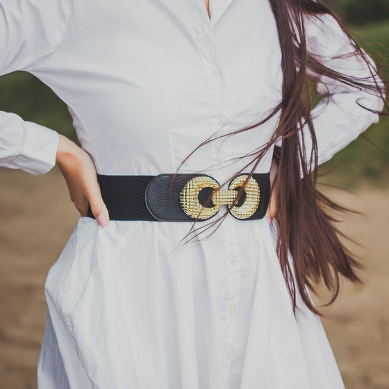 PASEK gumowy DO SUKIENKI elastyczny DAMSKI KLAMRA czarny