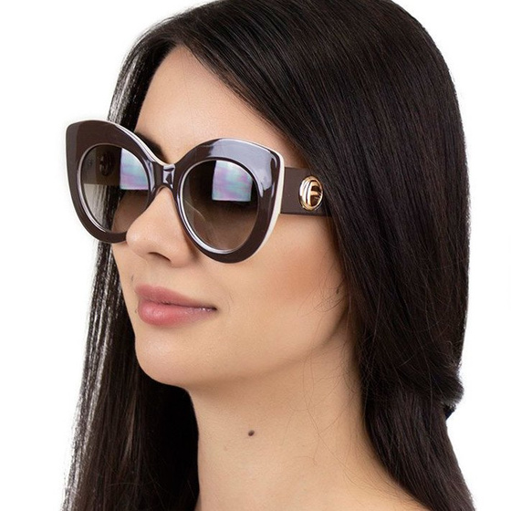 OKULARY przeciwsłoneczne DAMSKIE kocie oko BRĄZOWE