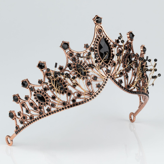 DIADEM Korona Tiara MISS GLOW Wieczorowy CZARNE cyrkonie KRYSZTAŁY