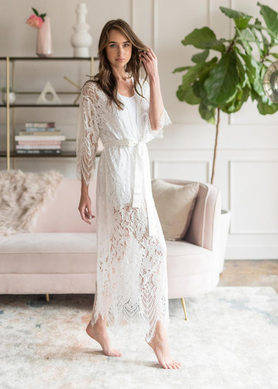 NARZUTKA boho wiązana DŁUGA koronka biała