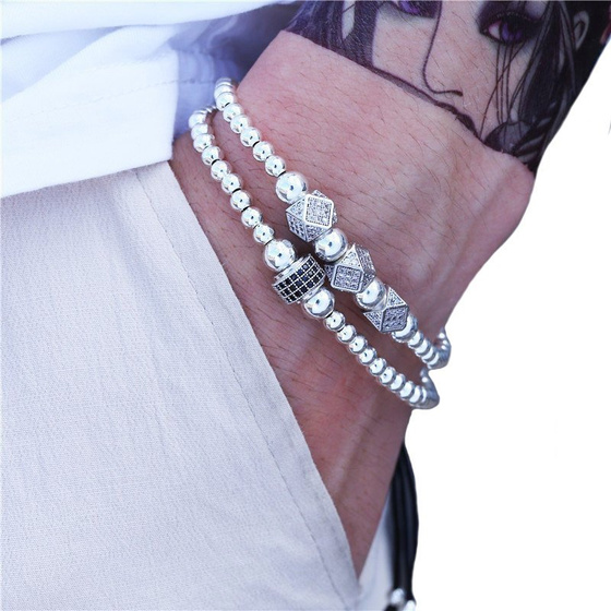 Bransoletka MĘSKA podwójna KORALIKI srebrna