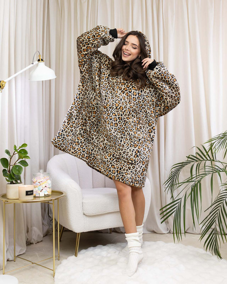 KOCOBLUZA KOC BLUZA CIEPŁA 2w1 GRUBA XXL FUTRZAK POLAR z kapturem OVERSIZE