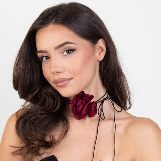 Naszyjnik CHOKER ozdobny RÓŻA na szyję KWIAT na rzemyku elegancki CZERWONY