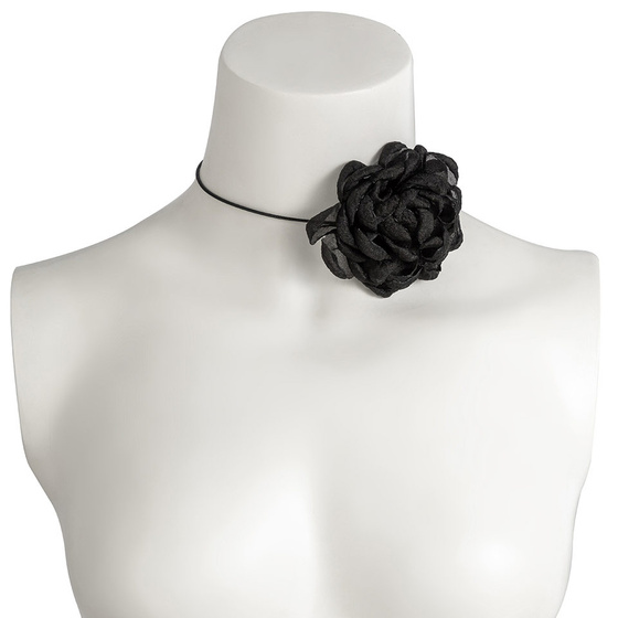 Naszyjnik CHOKER ozdobny KWIAT na szyję róża na rzemyku elegancki CZARNY