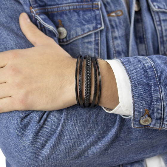 Bransoletka męska STAL SZLACHETNA 316L SKÓRA