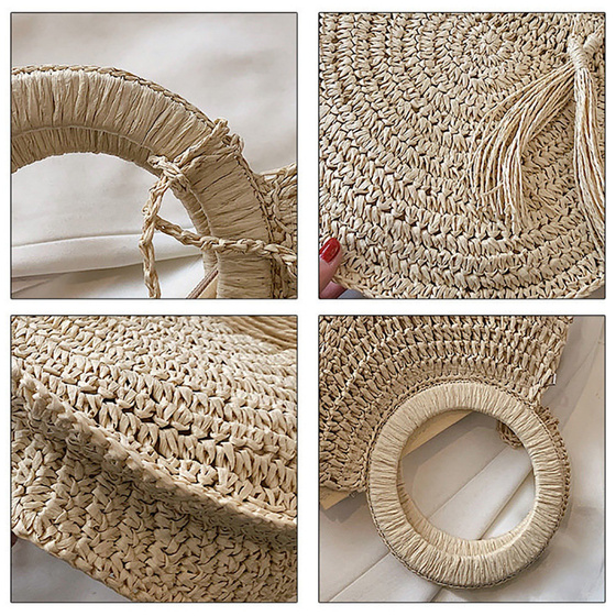 Torba damska SŁOMIANA okrągła BOHO beżowa