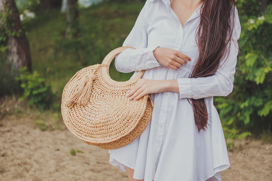 Torba damska SŁOMIANA okrągła BOHO beżowa