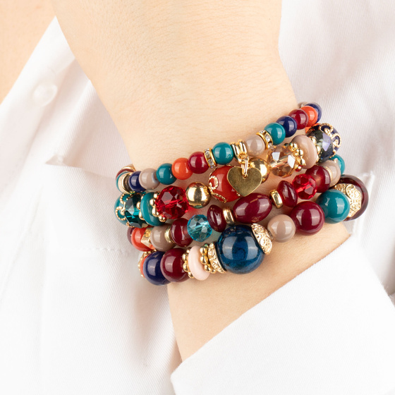 BRANSOLETKI damskie koraliki serce ZESTAW 4 sztuki