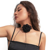 Naszyjnik CHOKER ozdobny KWIAT na szyję róża na rzemyku elegancki CZARNY