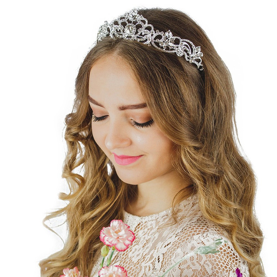 OZDOBA do włosów KORONA diadem TIARA ŚLUBNA srebrna