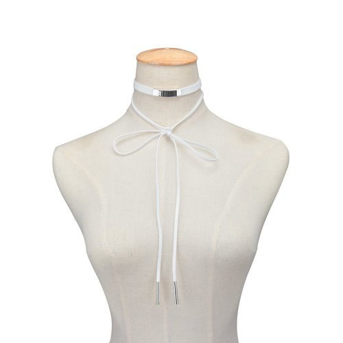 Choker NASZYJNIK kunsztowny biały-srebro