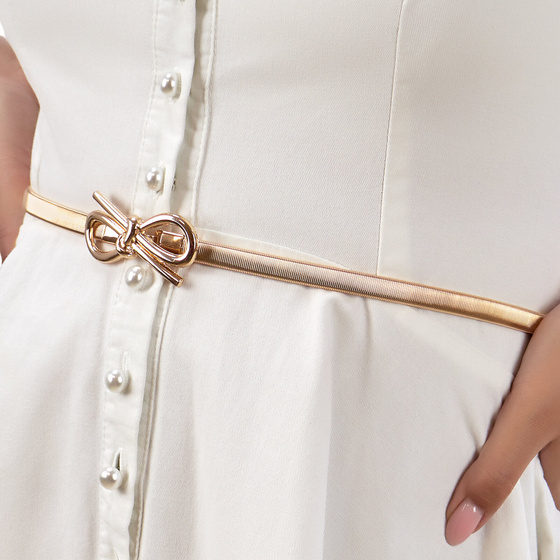 PASEK elastyczny metalowy DAMSKI sprężynka KOKARDKA wąski