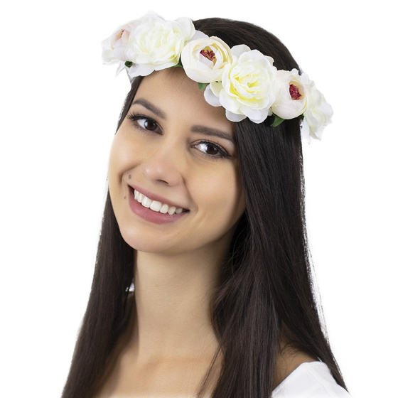 WIANEK NA GŁOWĘ piwonie KWIATY biały ŚLUBNY