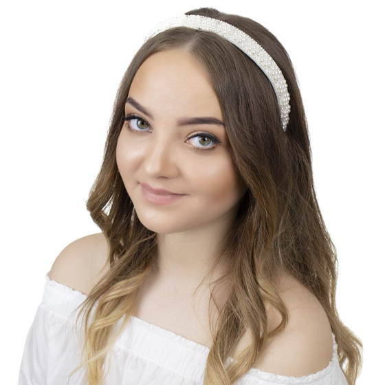 OZDOBA DO WŁOSÓW ślubna OPASKA biała szeroka PERŁY