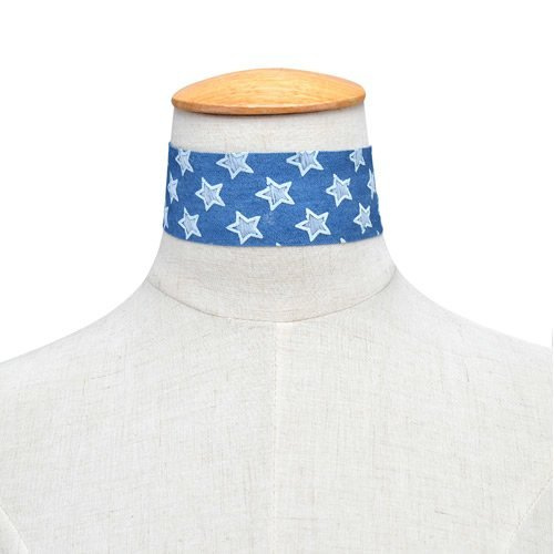 CHOKER w gwiazdki NIEBIESKI zapinany SZEROKI