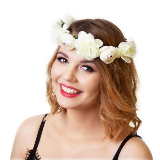 WIANEK na głowę opaska KWIATY piwonie ECRU ślubny