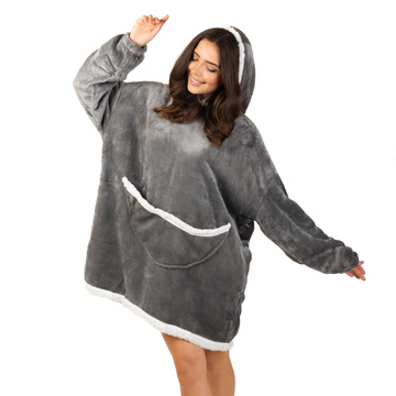 KOCOBLUZA KOC BLUZA CIEPŁA 2w1 GRUBA XXL FUTRZAK POLAR z kapturem OVERSIZE