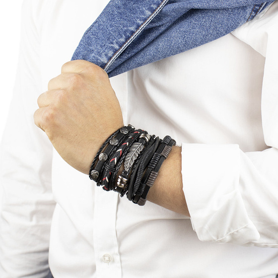 BRANSOLETKA męska SKÓRZANA rzemyk pióro ZESTAW