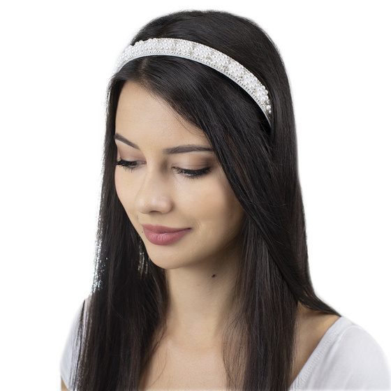 OZDOBA DO WŁOSÓW ślubna OPASKA biała szeroka PERŁY