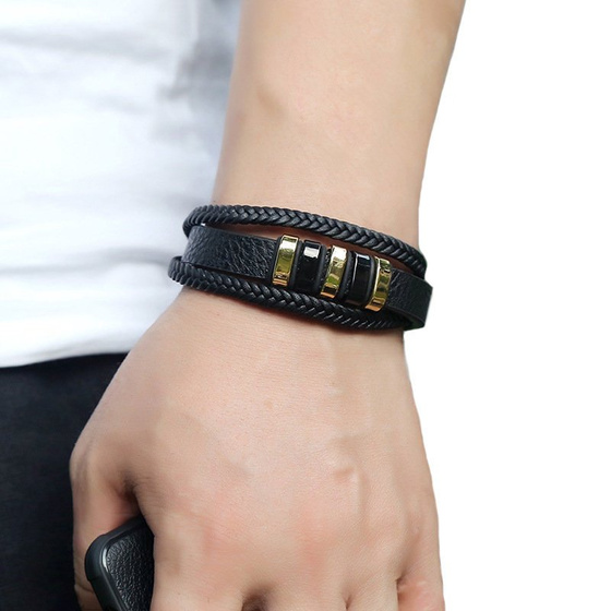 Bransoletka męska STAL SZLACHETNA 316L SKÓRA