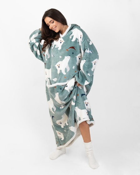 KOCOBLUZA KOC BLUZA CIEPŁA 2w1 GRUBA XXL FUTRZAK POLAR z kapturem OVERSIZE