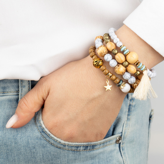 ZESTAW BRANSOLETEK koraliki chwost gwiazdka KOMPLET 4 SZTUKI