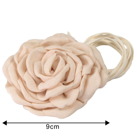 Naszyjnik CHOKER ozdobny KWIAT na szyję róża na rzemyku elegancki ECRU