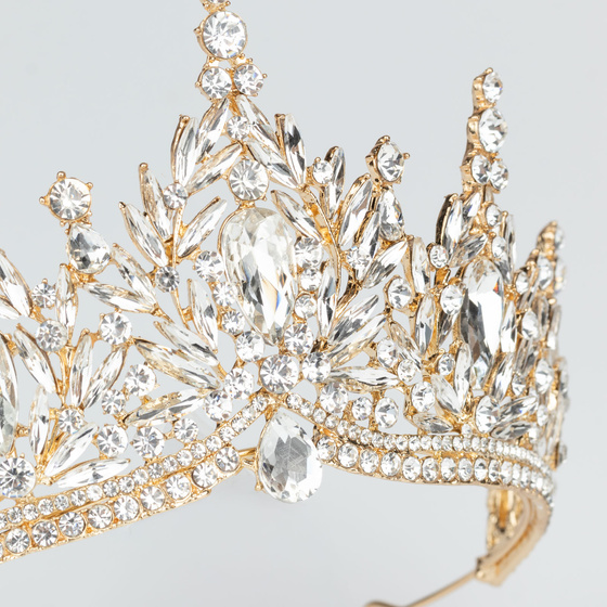 DIADEM Korona Tiara MISS GLOW ŚLUBNY ZŁOTY cyrkonie KRYSZTAŁY