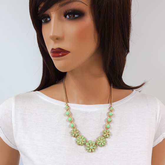 NASZYJNIK na łańcuszku ZIELONY kwiaty ZŁOTY