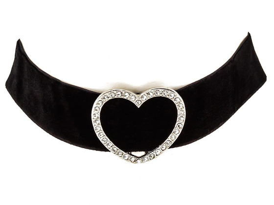 CHOKER naszyjnik NA WSTĄŻCE czarny SERCE cyrkonie