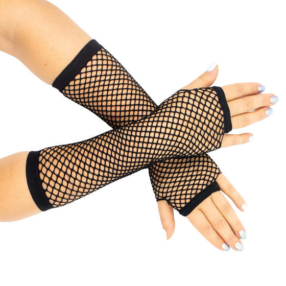 Rękawiczki KABARETKI damskie MITENKI bez palców SIATKA DŁUGIE