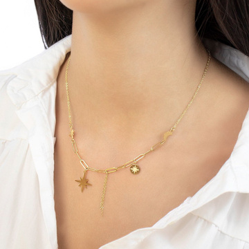 Naszyjnik STAL SZLACHETNA POZŁACANA boho DŁUGI