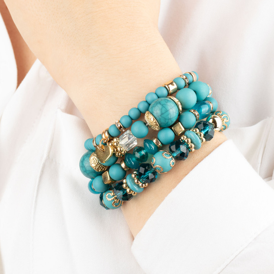 BRANSOLETKI damskie koraliki serce ZESTAW 4 sztuki