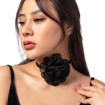 Naszyjnik CHOKER ozdobny RÓŻA na szyję KWIAT elegancki CZARNY WSTĄŻKA