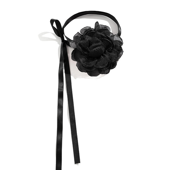 Naszyjnik CHOKER ozdobny RÓŻA na szyję KWIAT elegancki CZARNY WSTĄŻKA