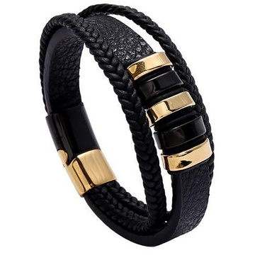 Bransoletka męska STAL SZLACHETNA 316L SKÓRA